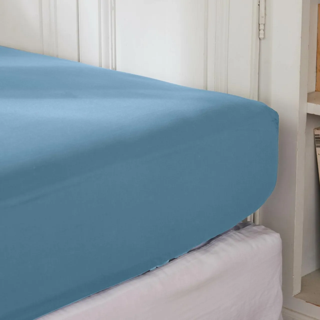Drap Housse|EMINZA Drap housse percale de coton (140 x 200 cm) Cali Bleu Ciel