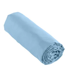 Drap Housse|EMINZA Drap housse percale de coton (160 x 200 cm) Cali Bleu Ciel