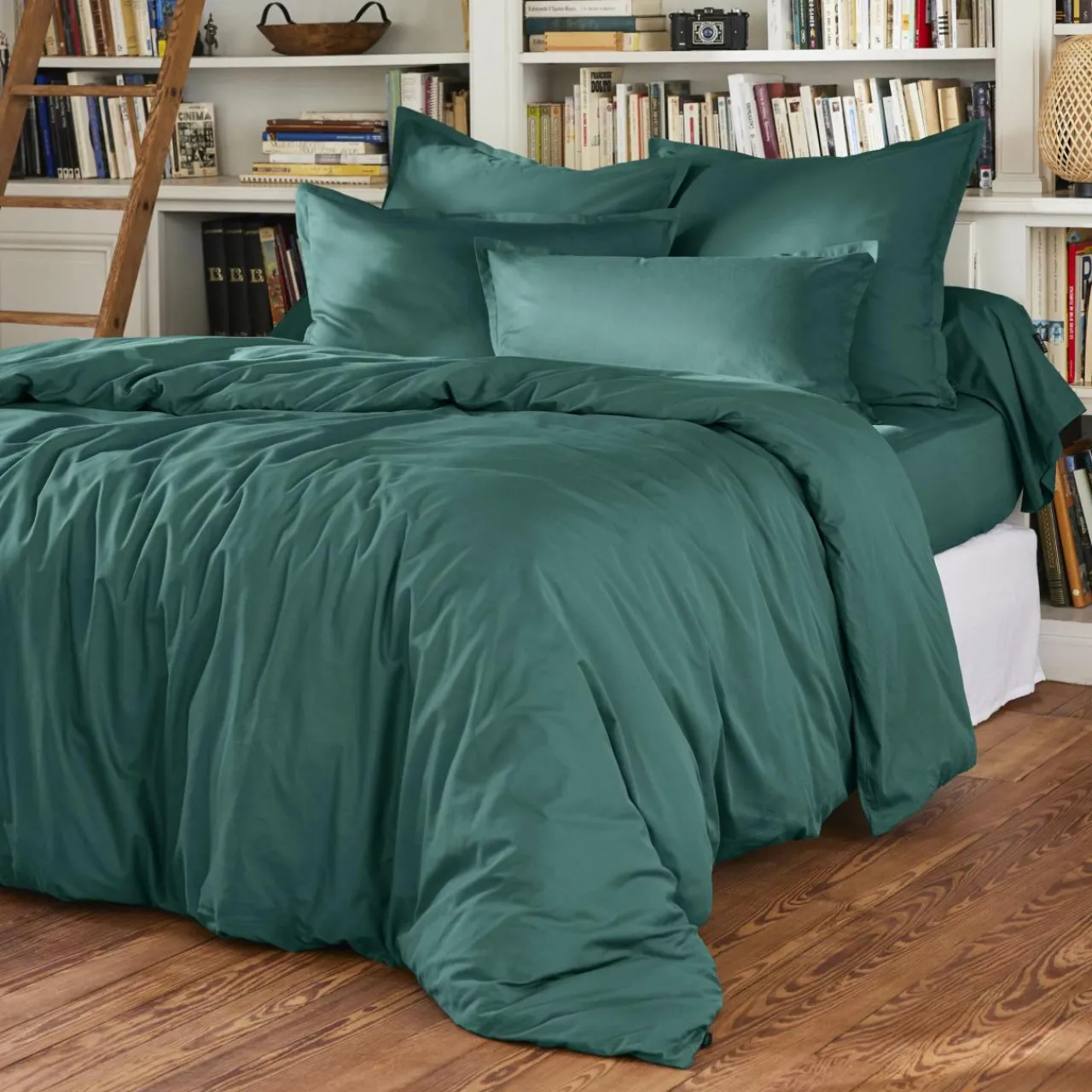 Drap Housse|EMINZA Drap housse percale de coton (140 x 190 cm) Cali Bleu canard