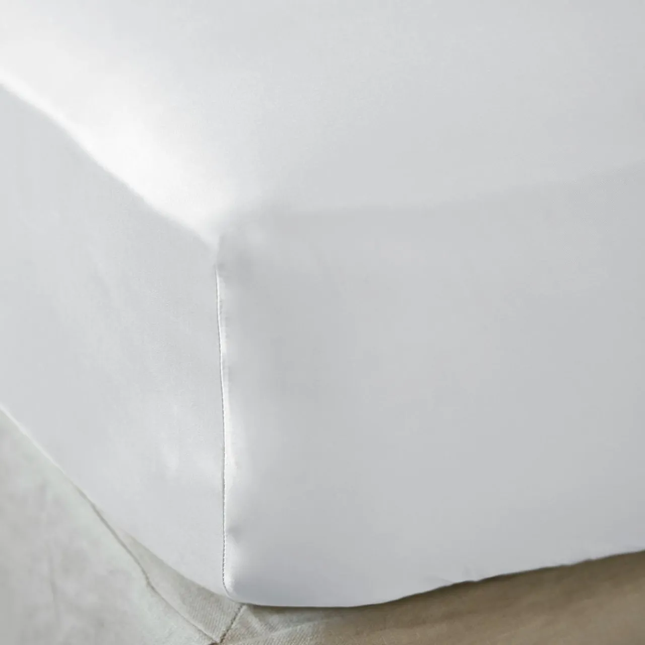 Drap Housse|EMINZA Drap housse satin de bambou (200 x 200 cm) Sienna chantilly Blanc