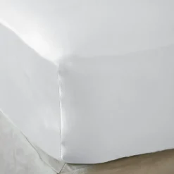 Drap Housse|EMINZA Drap housse satin de bambou (90 x 200 cm) Sienna chantilly Blanc