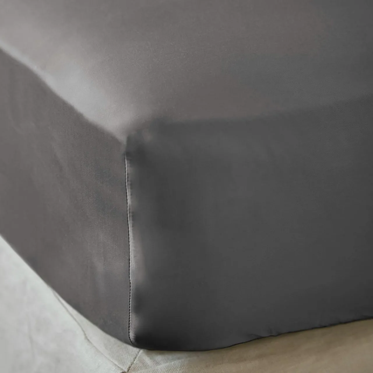Drap Housse|EMINZA Drap housse satin de bambou (180 x 200 cm) Sienna granit Gris