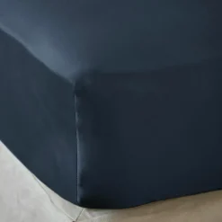 Drap Housse|EMINZA Drap housse satin de bambou (90 x 190 cm) Sienna Bleu nuit