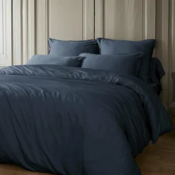 Drap Housse|EMINZA Drap housse satin de bambou (140 x 200 cm) Sienna Bleu nuit