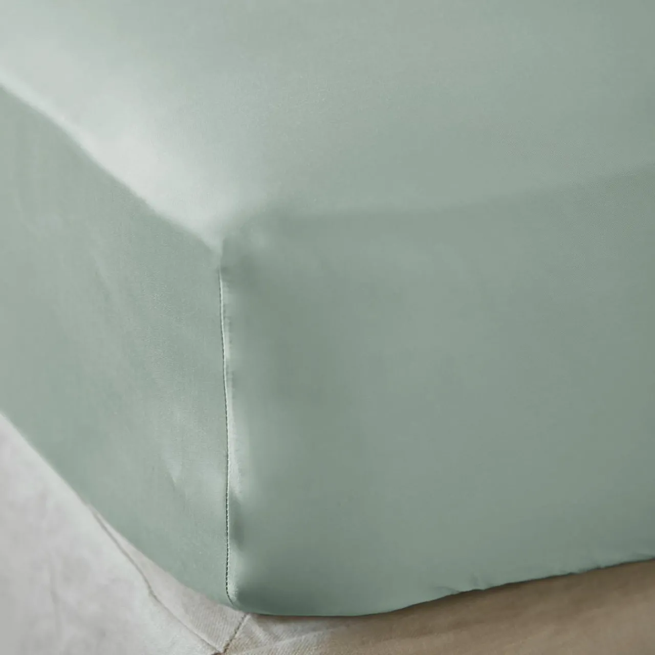 Drap Housse|EMINZA Drap housse satin de bambou (140 x 190 cm) Sienna Vert Eucalyptus