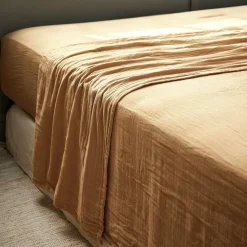 Drap Plat|EMINZA Drap plat gaze de coton (240 x 300 cm) Gaïa Camel