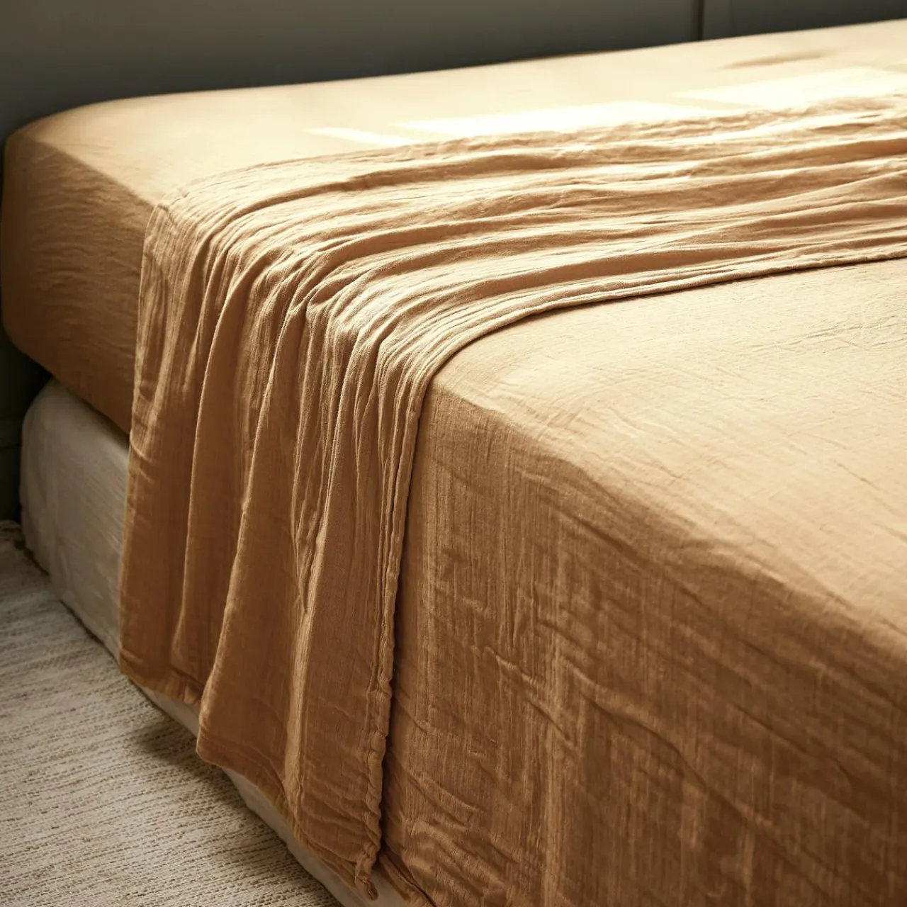 Drap Plat|EMINZA Drap plat gaze de coton (240 x 300 cm) Gaïa Camel