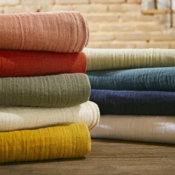 Drap Plat|EMINZA Drap plat gaze de coton (240 x 300 cm) Gaïa Rose Pêche