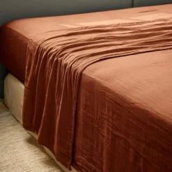 Drap Plat|EMINZA Drap plat gaze de coton (240 x 300 cm) Gaïa Terracotta
