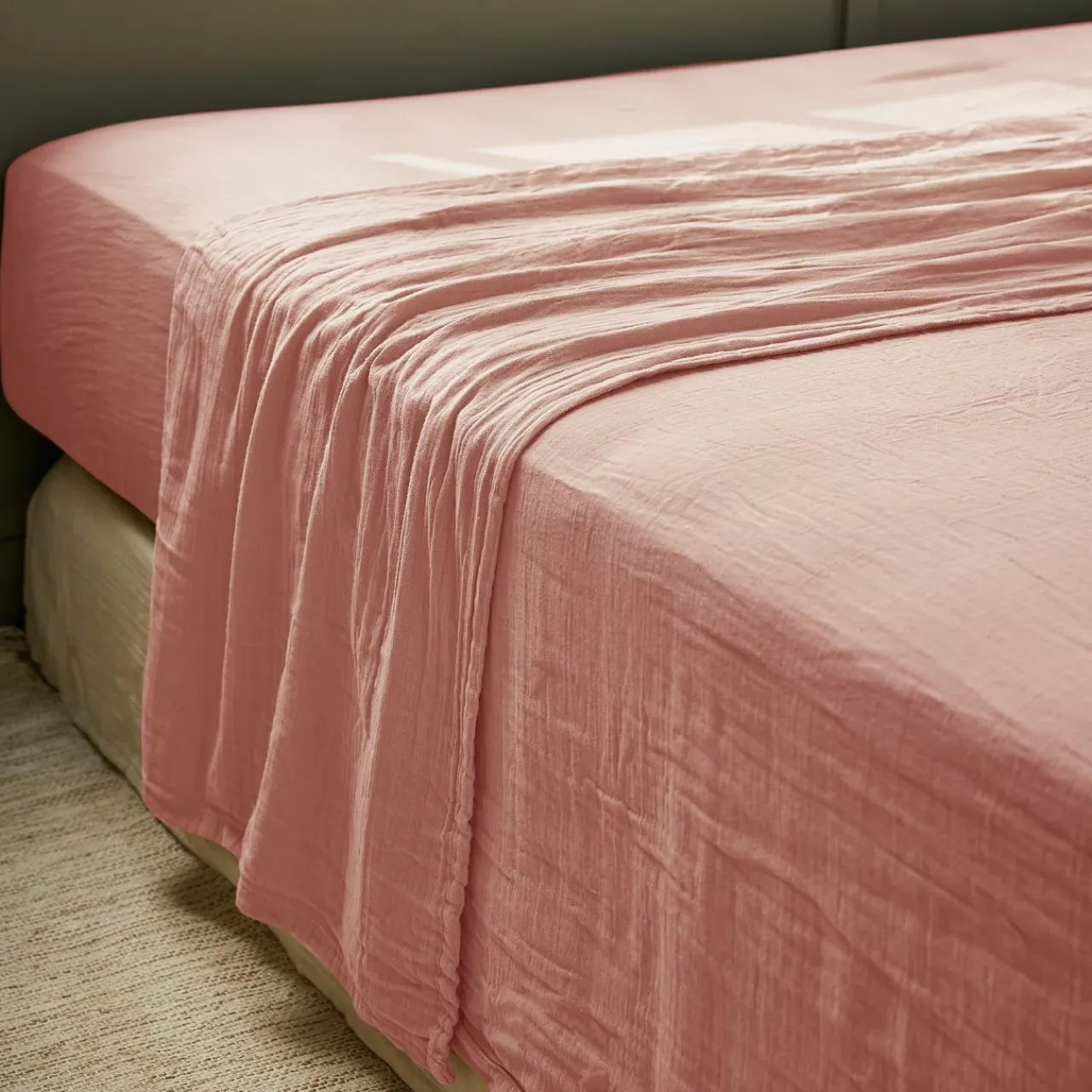 Drap Plat|EMINZA Drap plat gaze de coton (270 x 300 cm) Gaïa Rose Pêche