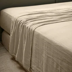 Drap Plat|EMINZA Drap plat gaze de coton (270 x 300 cm) Gaïa Ficelle