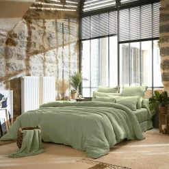 Drap Plat|EMINZA Drap plat gaze de coton (240 x 300 cm) Gaïa Vert tilleul