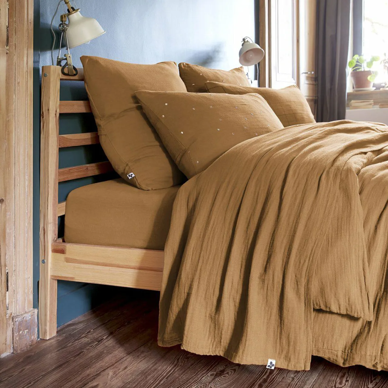 Drap Plat|EMINZA Drap plat gaze de coton (270 x 300 cm) Gaïa Camel