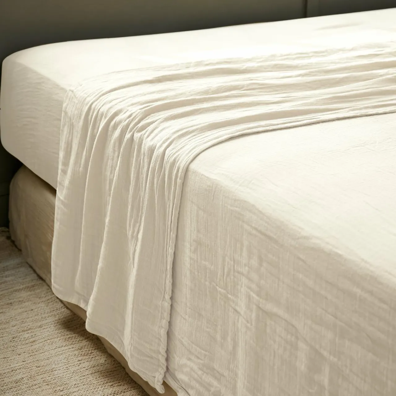 Drap Plat|EMINZA Drap plat gaze de coton (240 x 300 cm) Gaïa pampa Beige