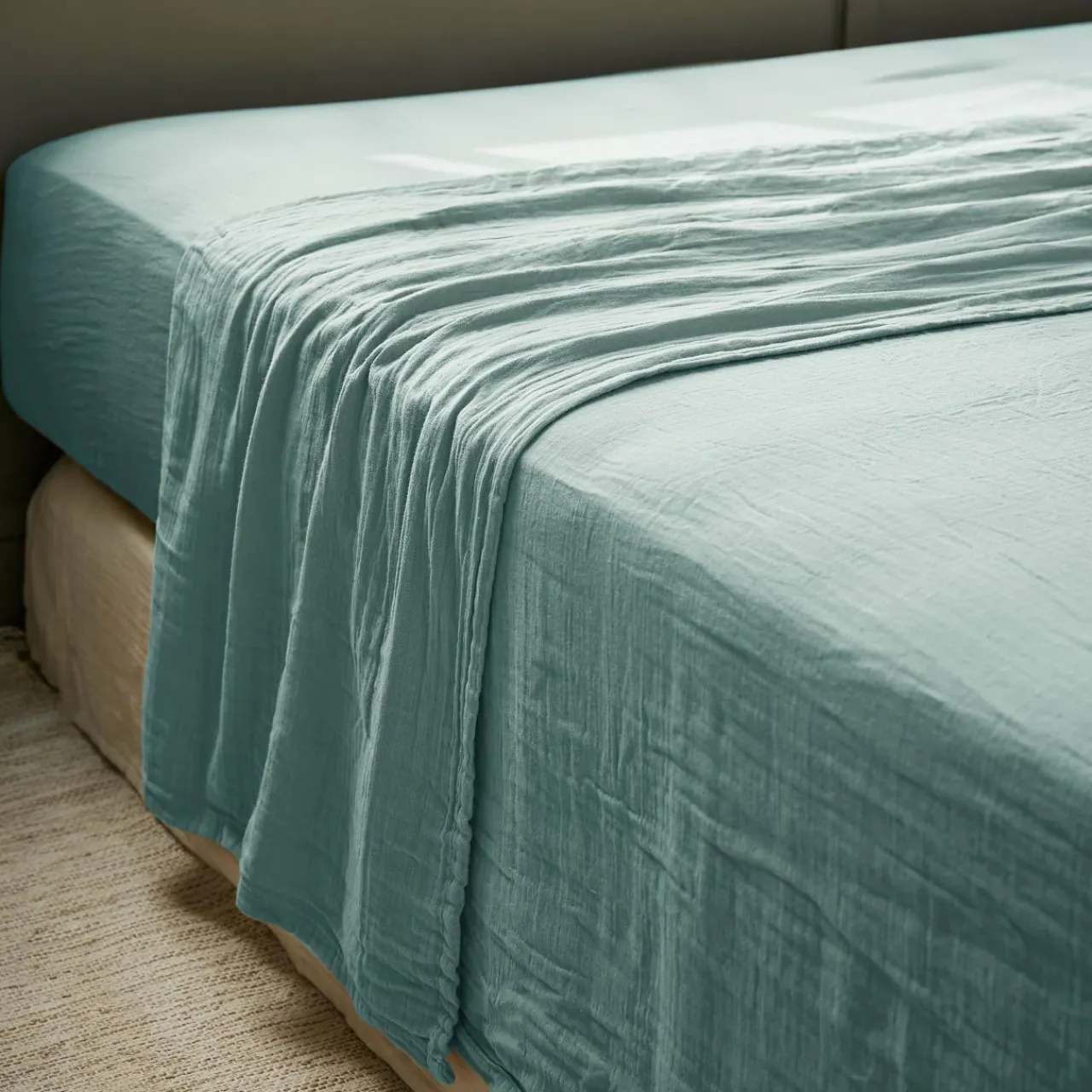 Drap Plat|EMINZA Drap plat gaze de coton (240 x 300 cm) Gaïa Bleu canard