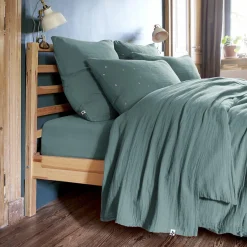 Drap Plat|EMINZA Drap plat gaze de coton (240 x 300 cm) Gaïa Bleu canard