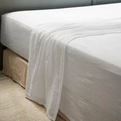 Drap Plat|EMINZA Drap plat gaze de coton (240 x 300 cm) Gaïa chantilly Blanc