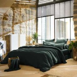 Drap Plat|EMINZA Drap plat gaze de coton (270 x 300 cm) Gaïa Vert sapin