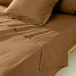 Drap Plat|EMINZA Drap plat percale de coton (180 x 290 cm) Cali Camel