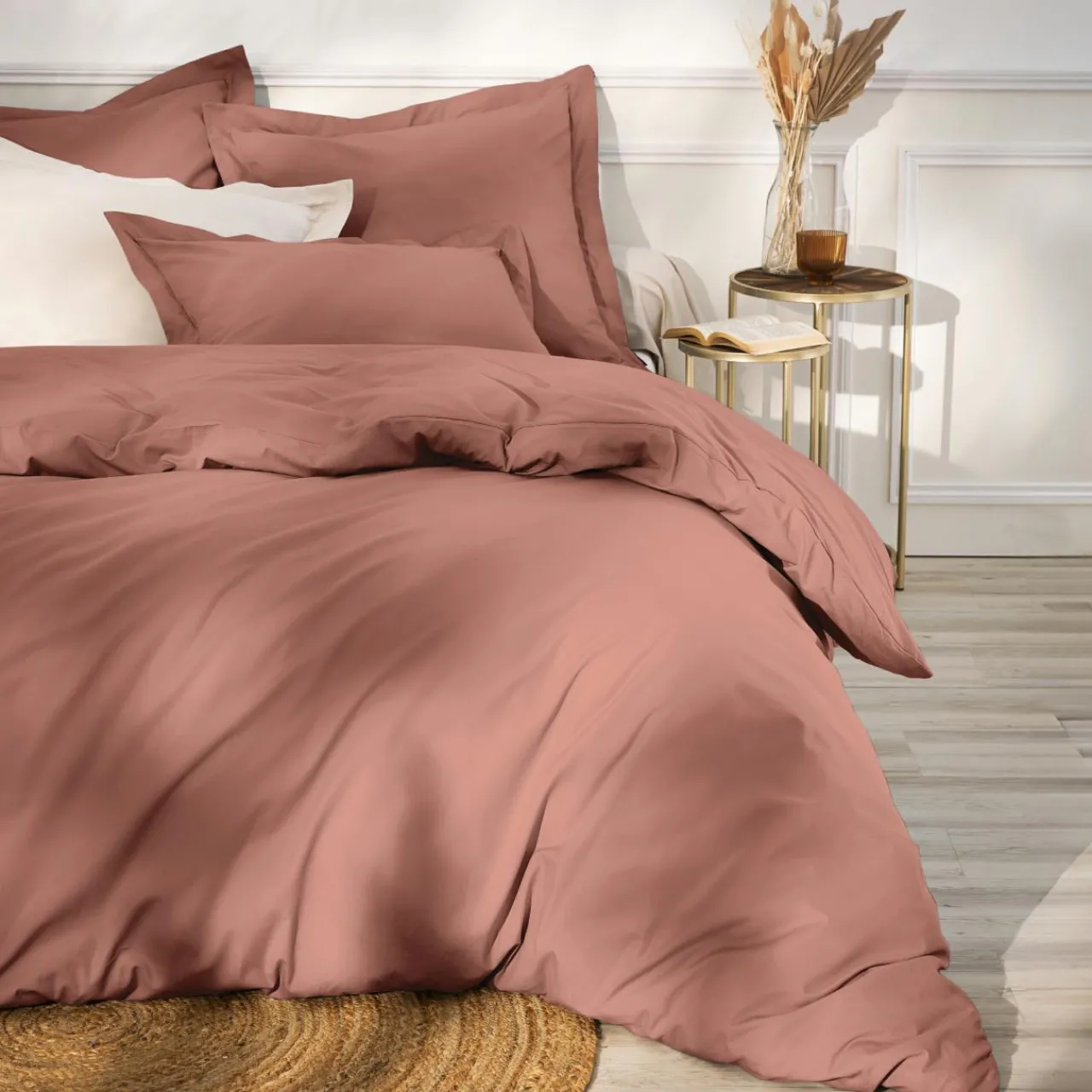 Drap Plat|EMINZA Drap plat percale de coton (270 x 300 cm) Cali Bois de rose Rose clair