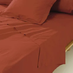 Drap Plat|EMINZA Drap plat percale de coton (180 x 290 cm) Cali Terracotta