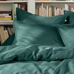 Drap Plat|EMINZA Drap plat percale de coton (240 x 300 cm) Cali Bleu canard