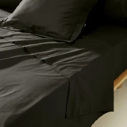 Drap Plat|EMINZA Drap plat percale de coton (180 x 290 cm) Cali Noir