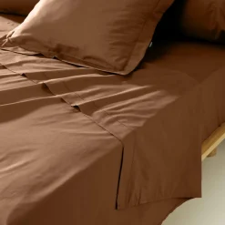 Drap Plat|EMINZA Drap plat percale de coton (270 x 300 cm) Cali Marron Chocolat