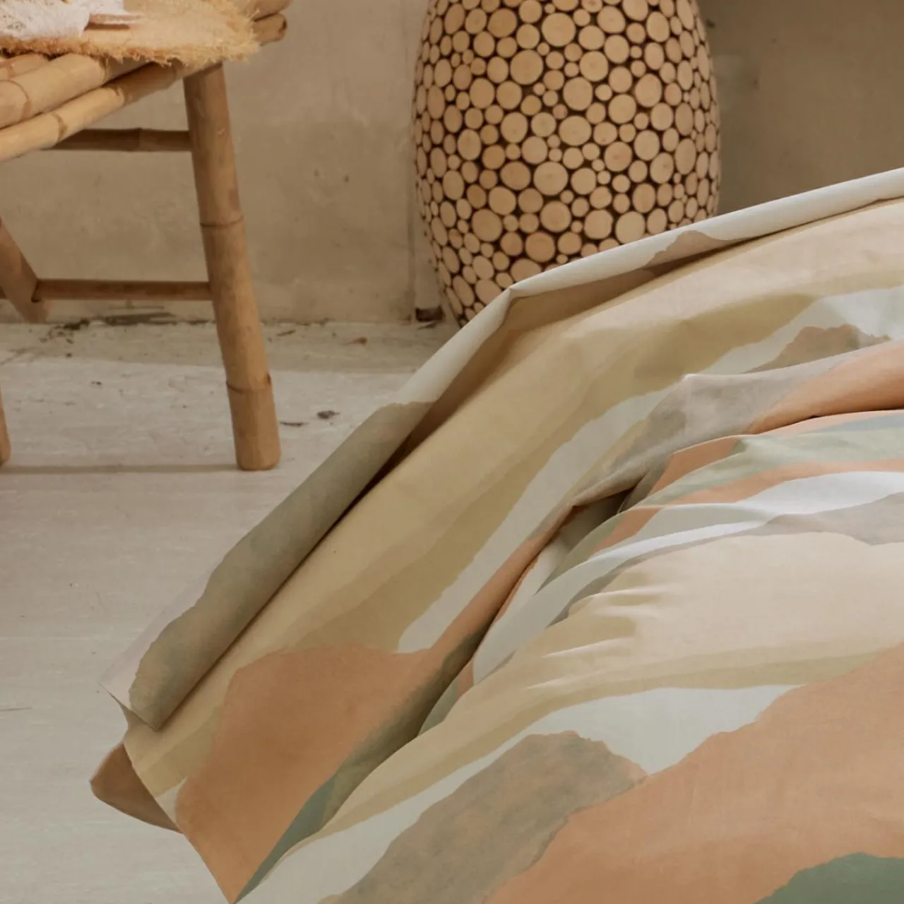 Drap Plat|TRADI LINGE Drap plat percale de coton (280 x 325 cm) Land Craie Beige