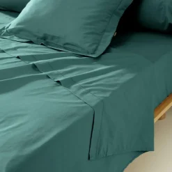 Drap Plat|EMINZA Drap plat percale de coton (180 x 290 cm) Cali Bleu canard