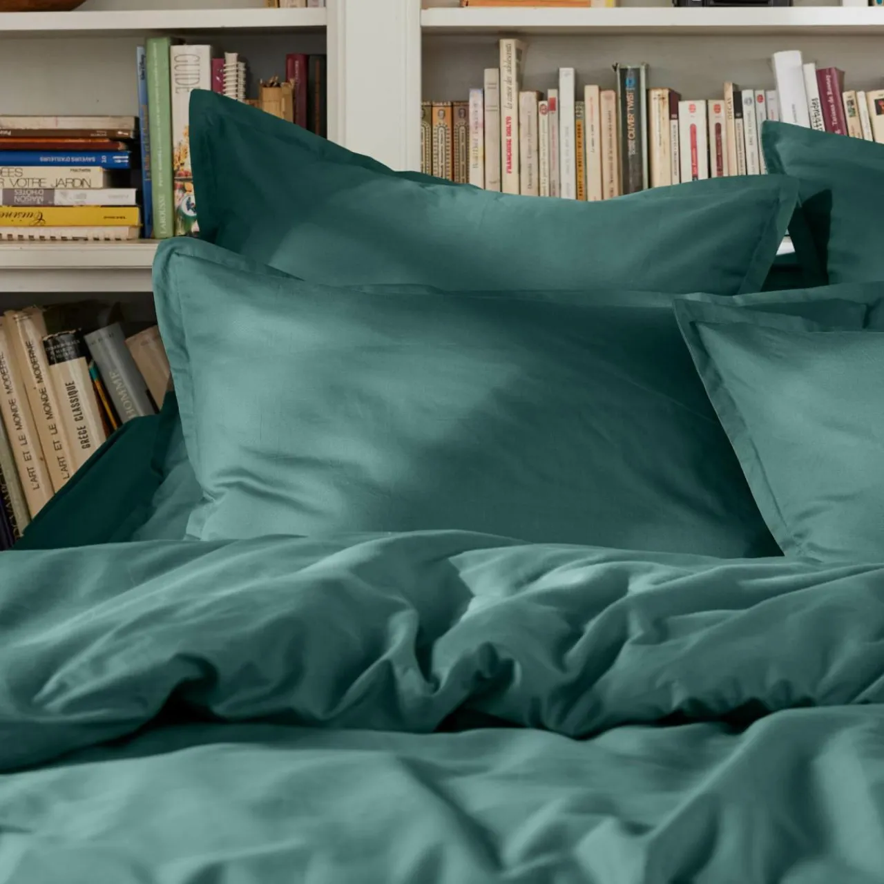 Drap Plat|EMINZA Drap plat percale de coton (180 x 290 cm) Cali Bleu canard