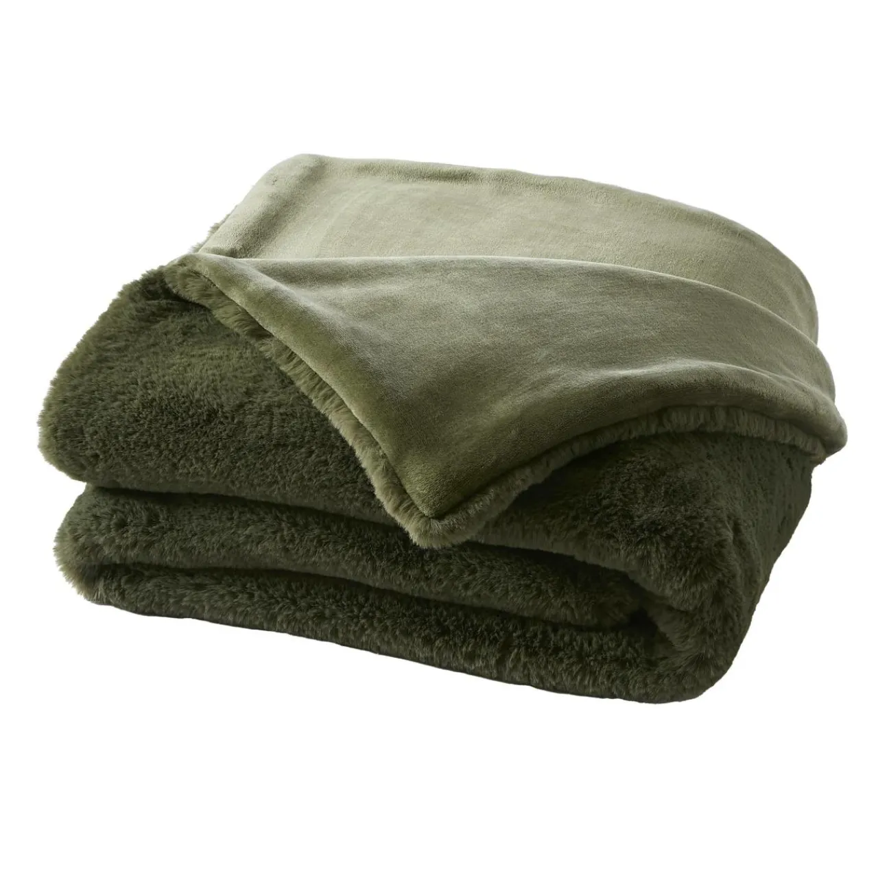 Couvre-Lit Et Édredon|EMINZA Édredon fausse fourrure (90 x 220 cm) Finn Vert kaki