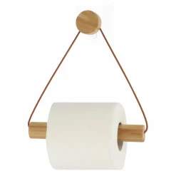 Accessoire Wc|TENDANCE Dérouleur de papier toilette adhésif métal et bambou Easy Chic Caramel