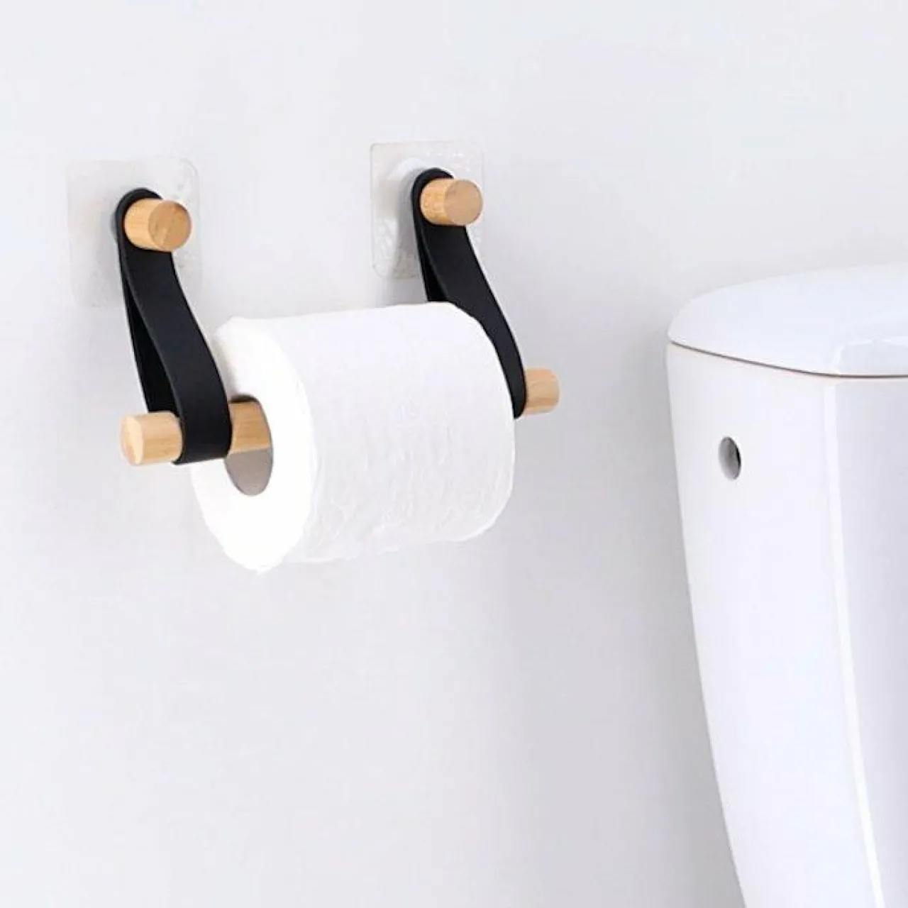 Accessoire Wc|TENDANCE Dérouleur de papier toilette adhésif easy Chic simili cuir Noir