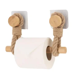 Accessoire Wc|TENDANCE Dérouleur de papier toilette adhésif bambou et lanières cordes Naturel