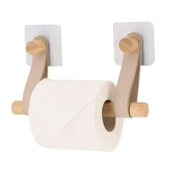 Accessoire Wc|TENDANCE Dérouleur de papier toilette adhésif easy Chic simili cuir Beige