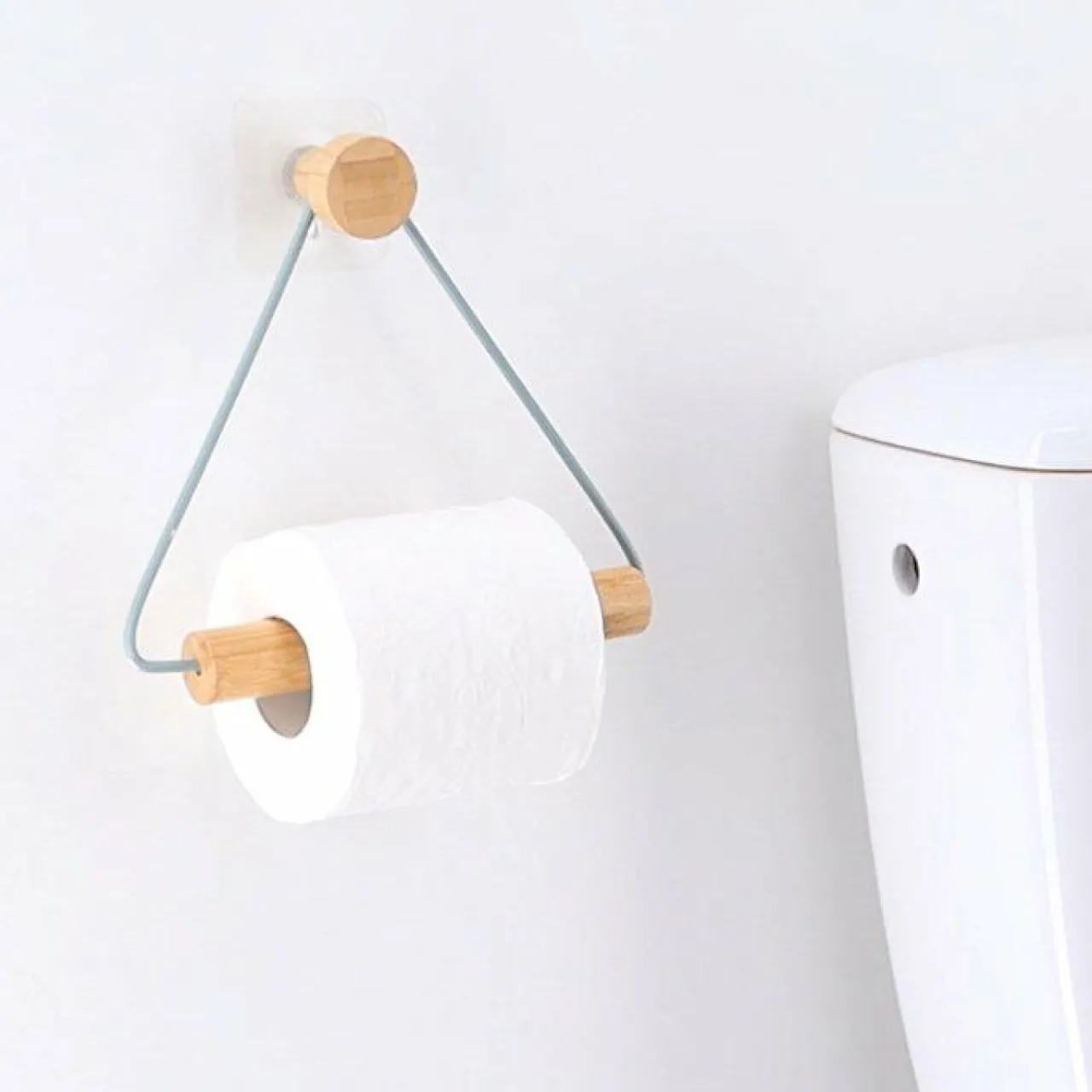 Accessoire Wc|TENDANCE Dérouleur de papier toilette adhésif métal et bambou Easy Chic Noir