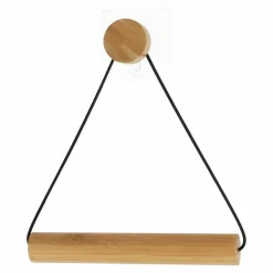 Accessoire Wc|TENDANCE Dérouleur de papier toilette adhésif métal et bambou Easy Chic Noir