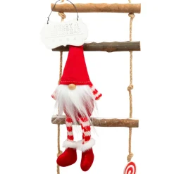 Personnage, Objet Grand Format|Père Noël, Animaux Et Personnage|JJA Echelle en bois à suspendre (H115 cm) Les lutins coquins Rouge