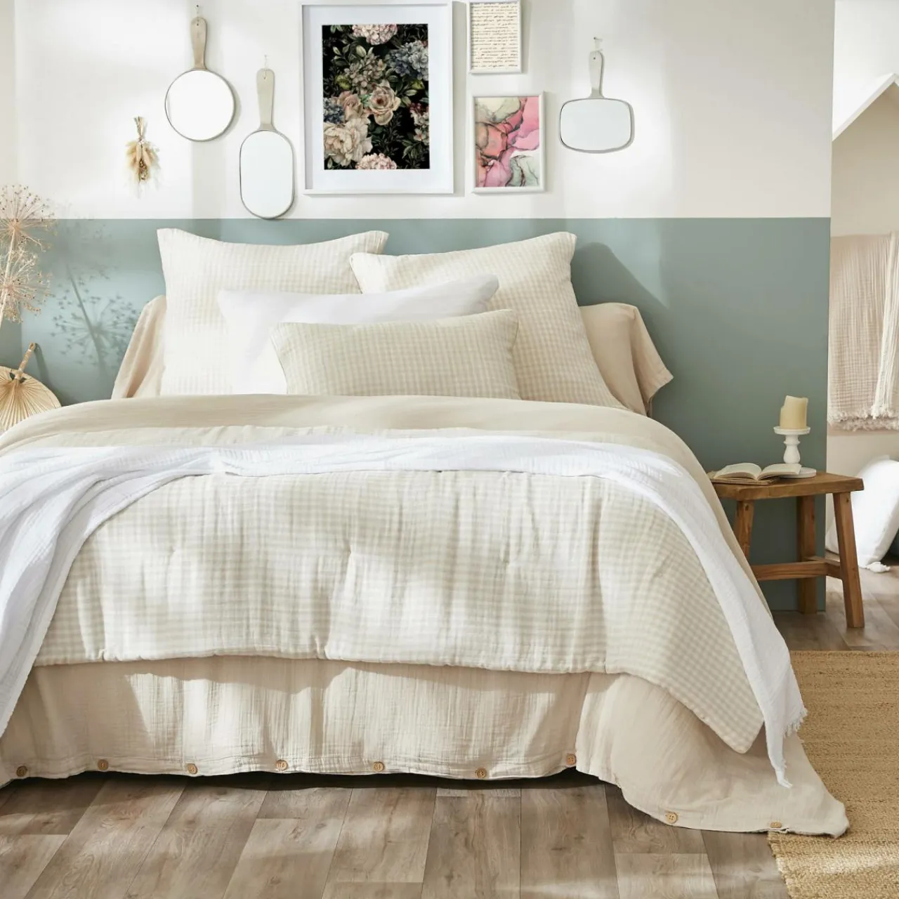 Couvre-Lit Et Édredon|EMINZA Edredon gaze de coton (90 x 200 cm) Gaïa vichy Beige