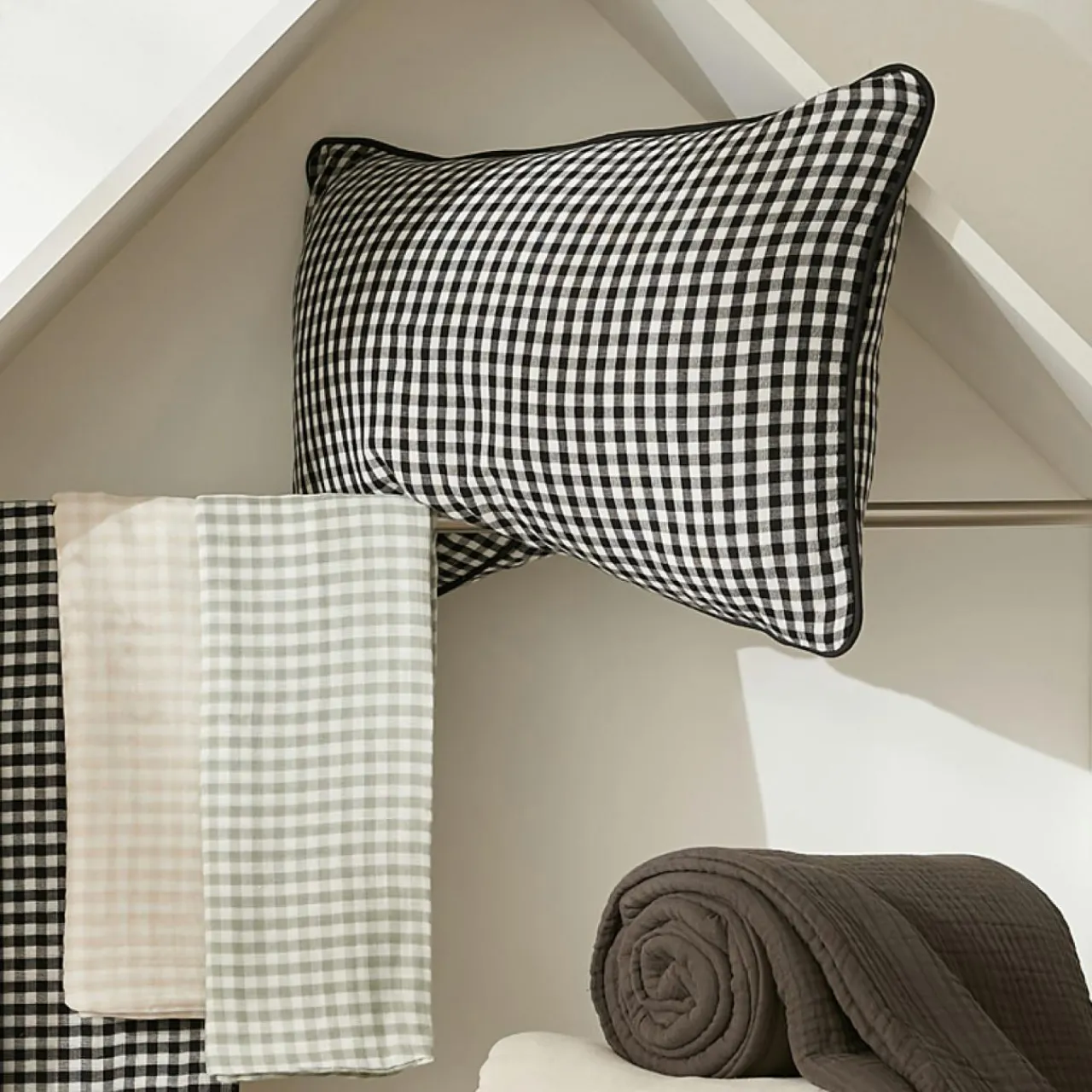 Couvre-Lit Et Édredon|EMINZA Edredon gaze de coton (90 x 200 cm) Gaïa vichy Beige