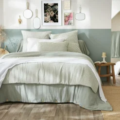Couvre-Lit Et Édredon|EMINZA Edredon gaze de coton (90 x 200 cm) Gaïa vichy Vert Eucalyptus