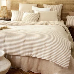 Couvre-Lit Et Édredon|EMINZA Edredon gaze de coton (90 x 200 cm) Gaïa rayures Ficelle Rayure Ficelle