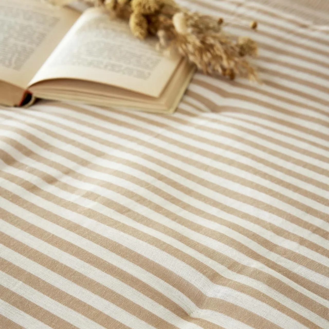 Couvre-Lit Et Édredon|EMINZA Edredon gaze de coton (90 x 200 cm) Gaïa rayures Ficelle Rayure Ficelle