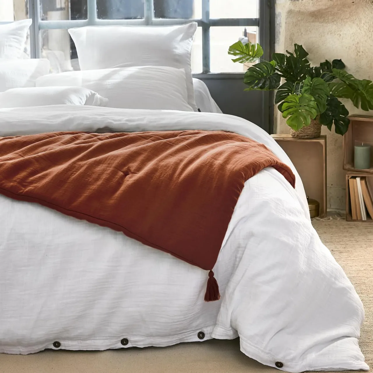 Couvre-Lit Et Édredon|EMINZA Edredon gaze de coton (150 x 150 cm) Gaïa Terracotta