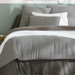 Couvre-Lit Et Édredon|EMINZA Edredon gaze de coton (90 x 200 cm) Gaïa vichy Noir