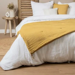 Couvre-Lit Et Édredon|EMINZA Edredon lin lavé (90 x 200 cm) Louise Jaune moutarde