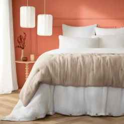 Couvre-Lit Et Édredon|EMINZA Edredon quadruple gaze de coton (90 x 220 cm) Victoria x Gaïa Ficelle