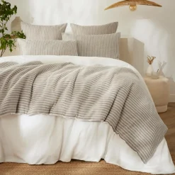 Couvre-Lit Et Édredon|EMINZA Edredon réversible coton texturé et percale (90 x 220 cm) Alice Ecru