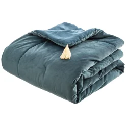 Couvre-Lit Et Édredon|ATMOSPHERA Edredon velours (80 x 180 cm) Slow Bleu